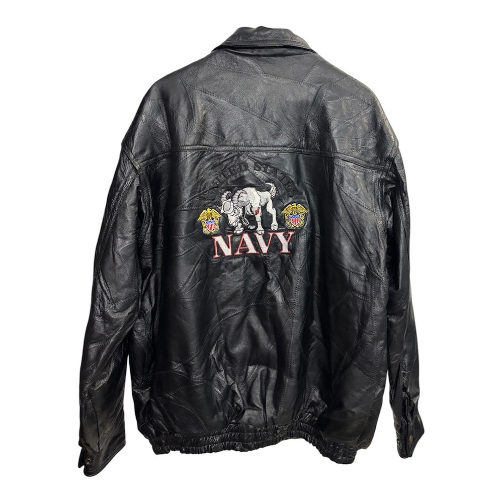 NWT Vintage 90s Men's XXL US Navy Patchwork Leather Bomber Jacket Flight Path